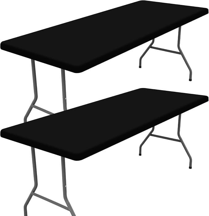 Moosfor 2 Pack Rectangle Spandex Fitted Table Cloth, 8FT Elastic Tablecloth | Washable Picnic Table Cover, Stretch Waterproof Table cloths for Party, Patio, Dining, Kitchen, 24" x 96", Black