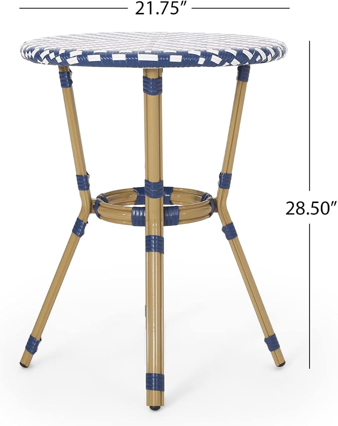 Christopher Knight Home Picardy Bistro Set, Navy Blue + White + Bamboo