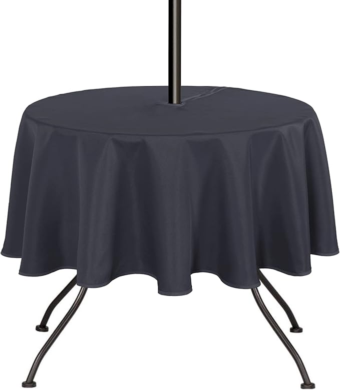 SARAFLORA Outdoor and Indoor Tablecloth -60 inch Round Grey Wrinkle Free Washable Waterproof Table Cloth with Umbrella Hole and Zipper Round Table Cover for Spring/Summer/Patio/Picnic/BBQS/Party
