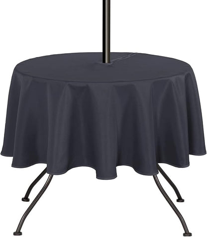 SARAFLORA Outdoor and Indoor Tablecloth -60 inch Round Grey Wrinkle Free Washable Waterproof Table Cloth with Umbrella Hole and Zipper Round Table Cover for Spring/Summer/Patio/Picnic/BBQS/Party