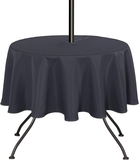 SARAFLORA Outdoor and Indoor Tablecloth -60 inch Round Grey Wrinkle Free Washable Waterproof Table Cloth with Umbrella Hole and Zipper Round Table Cover for Spring/Summer/Patio/Picnic/BBQS/Party
