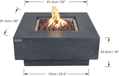 Elementi Manhattan Dark Grey Fire Pit Bundle Outdoor Firepit 36” Natural Gas Firepit Table, Glass Windscreen, Stainless Steel Cover, Canvas Cover, Floor Mat and Beverage Tub