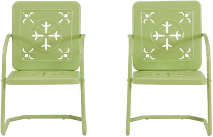 Crosley Furniture Azalea 2-Piece Outdoor Chair Set, Vintage Retro Metal Patio Chairs for Dining, Porch, Deck, Key Lime Gloss