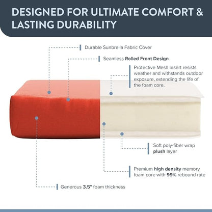 California Umbrella Outdoor Dining Chair, Set of 2 Patio Seat Cushions, 20 x 40 Inch, Premium Outdoor Memory Foam, Fade Resistant, Sunbrella Fabric, Fabric Ties, Melon