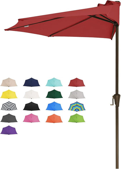 JEAREY 9ft Half Umbrella Outdoor Patio Umbrella Market Umbrellas with Crank, 1/2 Round Wall Umbrella 5 Sturdy Ribs UV Protection for Pool Garden Balcony Deck, Red