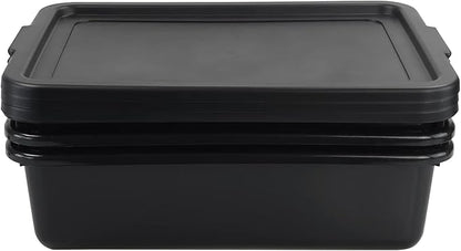 Pack of 3 Food Service Bus/Utility Tote Box with Lid, 13 L | Plastic Restaurant Dish Tub, Black Stackable Storage Bins for Restaurant Kitchen, Catering, and Cleaning Supplies
