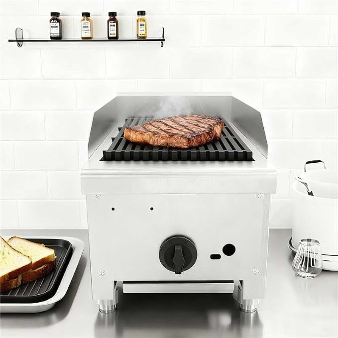 12" Commercial Propane Grill – 28,000 BTU 1-Burner Countertop Gas Grill with Cast Iron Grates & Lava Rocks, Convertible Between Propane & Natural Gas.Gas Charbroiler for Home & Commercial Kitchen.