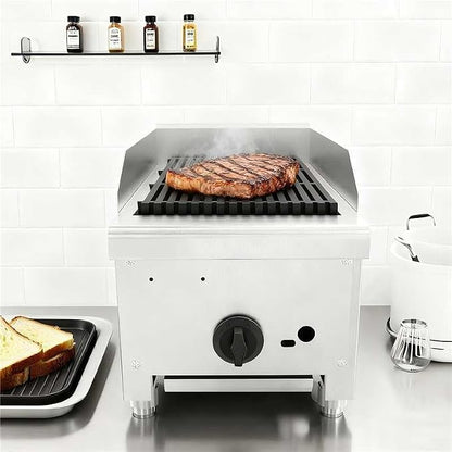 12" Commercial Propane Grill – 28,000 BTU 1-Burner Countertop Gas Grill with Cast Iron Grates & Lava Rocks, Convertible Between Propane & Natural Gas.Gas Charbroiler for Home & Commercial Kitchen.