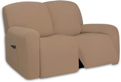 PureFit Super Stretch Loveseat Recliner Sofa Couch Cover with Pocket | 2 Seats Non Slip Soft Sofa Slipcover, Washable Reclining Furniture Protector for Kids, Pets (Recliner Loveseat, Camel)