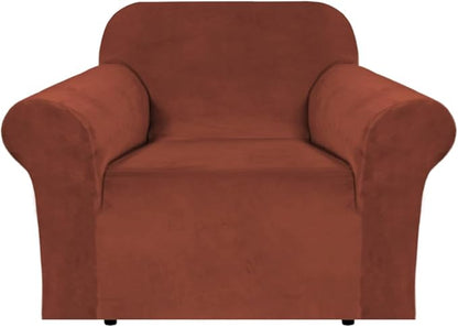 H.VERSAILTEX Stretch Velvet Armchair Cover Couch Covers 1 Cushion Chair Slipcover for Living Room Furniture Cover Crafted from Thick Comfy Rich Velour (Chair 31"-49", Rust)