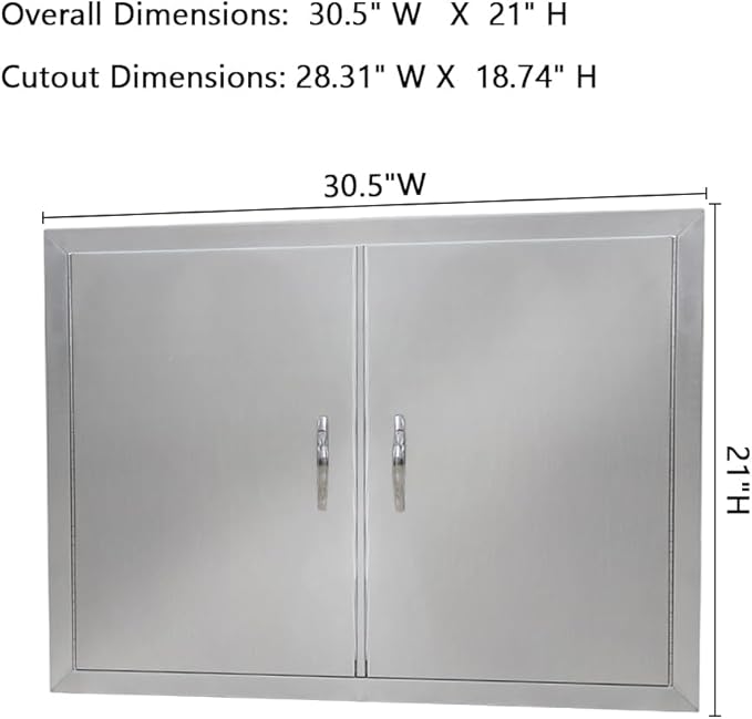 Outdoor Kitchen Doors, 30.5" W x 21" H BBQ Access Door, 304 Stainless Steel BBQ Doors for Indoor/Outdoor Kitchen, Outdoor Cabinet, BBQ Island