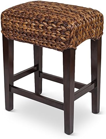 BIRDROCK HOME Seagrass Backless Counter Height Barstool Set of 2, 24.5" H | Backless Counter Stools for Kitchen, Bar, Dining Room, Fully Assembled Mahogany Wooden Barstools with Seagrass Seat