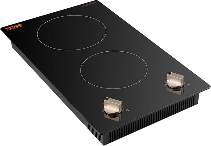 VEVOR Induction Cooktop, 1800W Electric Countertop Burner, 2 Burner Knob Control Stove, Built-in Induction Cooktop with 12 Temperature Settings, Glass Surface, Auto Shut-Off