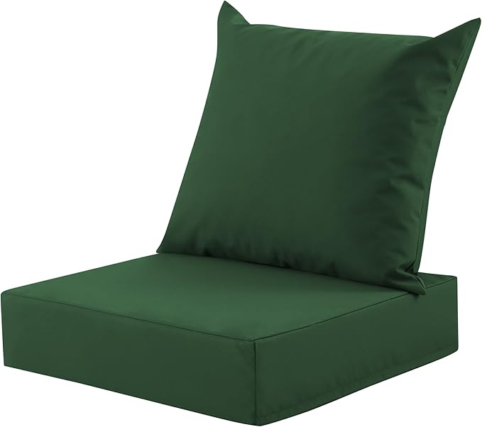 Outdoor Deep Seat Cushion Set, 24x24 Inch, Forest Green, Set of 1 | Water-Resistant, Fade-Resistant, Removable Cover, For Patio Chair & Sofa&Furniture