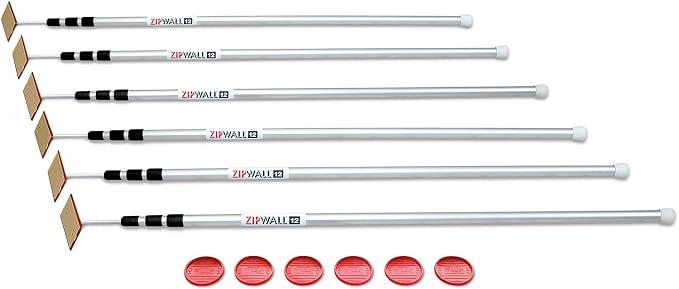 ZIPWALL SLP6 12 foot Spring Loaded Poles for Dust Barriers for remodeling, renovation and repair work, (Pack of 6)