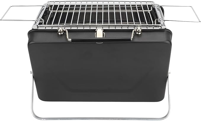Fydun Portable Charcoal BBQ Grill Folding Notebook Grill for Cam Outdoor Cooking Backyard Picnic Black for Families (Black)