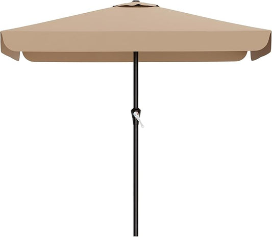 AreShark 8 X 10 FT Large Rectangular Patio Umbrella with Valance, Outdoor Table Market Umbrella w/Crank & 8 Ribs, Rectangle Outdoor Umbrellas for Garden, Deck, Yard and Poolside, Beige