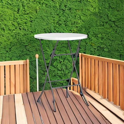 GUAGUA 32in Folding Cocktail Table, Bar Height, Round,High Top, White | Portable plastic table with folding legs for parties, weddings, catering, and indoor or outdoor events.
