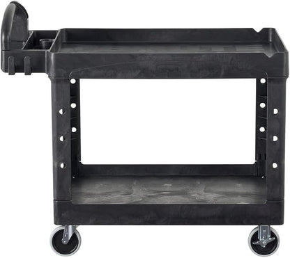 Rubbermaid Commercial Products 2-Shelf Utility/Service Cart, Medium, Black, Lipped Shelves, Ergonomic Handle, 500 Lbs Capacity, forfor Warehouse/Garage/Cleaning/Manufacturing