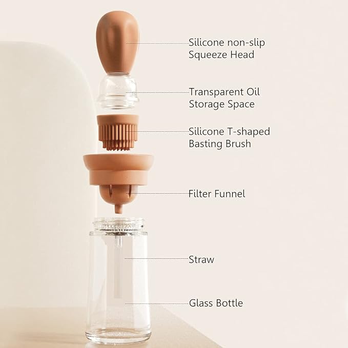 Oil Dispenser with Brush - Glass Olive Oil Dispenser for Kitchen, 2 IN 1 Oil Dispenser Bottle with Silicone Basting Brush for Cooking Vinegar Sauce BBQ Grill Frying, T-OB21, Green