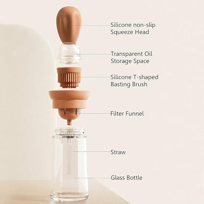 Oil Dispenser with Brush - Glass Olive Oil Dispenser for Kitchen, 2 IN 1 Oil Dispenser Bottle with Silicone Basting Brush for Cooking Vinegar Sauce BBQ Grill Frying, T-OB21, Green