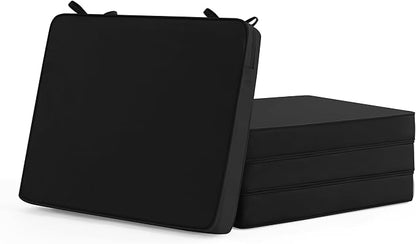 Outdoor Chair Cushions Set of 4: Waterproof & Color Fastness Seat Cushion for Patio Furniture - 22 x 22 x 3 Inch Chair Pads with Ties and Hidden Zipper - Patio Chair Cushion Replacement, Black