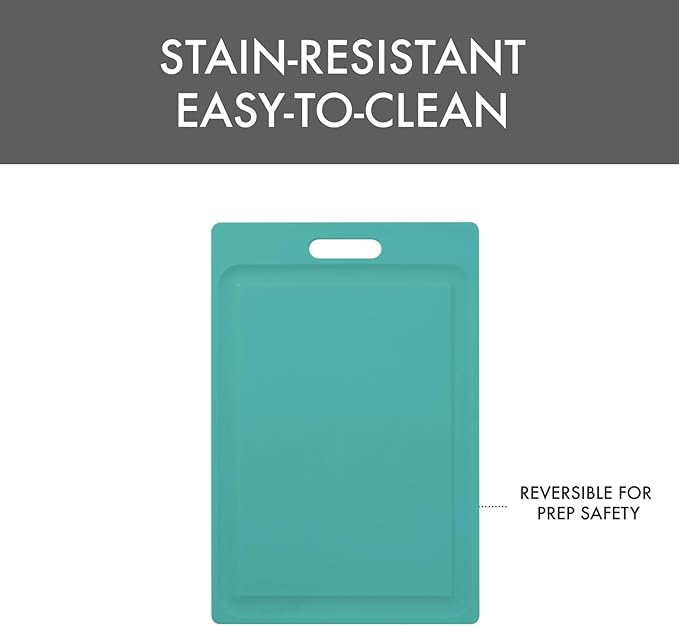 Dexas NSF Certified Polysafe Cutting Board with Handle and Juice Well, 12 x 18 inches, Reversible Kitchen Cutting Board, Teal Green