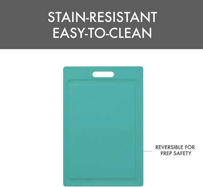 Dexas NSF Certified Polysafe Cutting Board with Handle and Juice Well, 12 x 18 inches, Reversible Kitchen Cutting Board, Teal Green