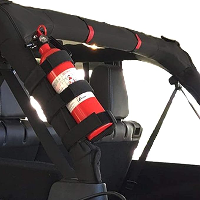 moveland Roll Bar Fire Extinguisher Holder for 2.5-3 LB Extinguisher, Compatible with Jeep Wrangler TJ YJ JK, Adjustable Mount Strap