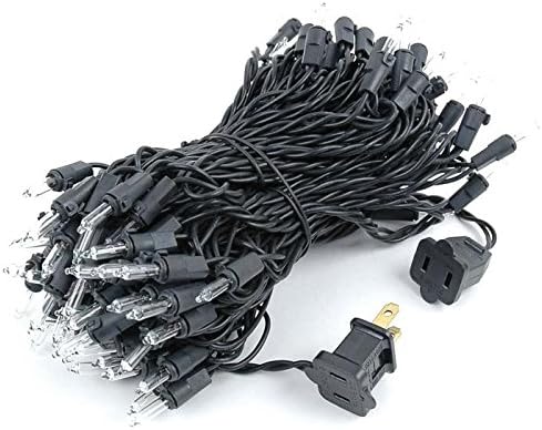 Novelty Lights 50 Feet 100 Bulbs Traditional Incandescent Mini Lights, Clear on Black Wire with 6" Spacing, Commercial Grade and UL Listed for Indoor/Outdoor Use, End-to-End Connectable