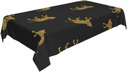 TKS MITLAN Wild Leopard Tablecloth Decor African Animal Lively Jump Cartoon Fun Wildlife Repeat Table Cloth Dining Room Kitchen Table Cover 60" X 84" Oblong/Rectangle