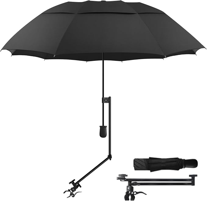 HOBVO UPF 50+ Golf Umbrella with Adjustable Universal Clamp, Portable Umbrellas for Rain, Manual Open & Close, for Beach Chair, Golf Cart, Stroller, Bleacher, Patio