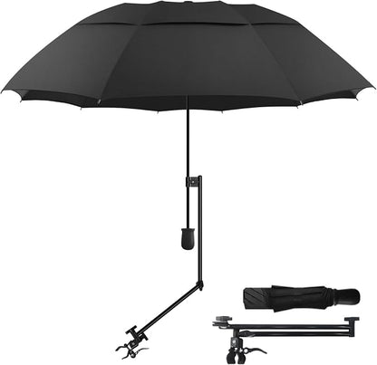 HOBVO UPF 50+ Golf Umbrella with Adjustable Universal Clamp, Portable Umbrellas for Rain, Manual Open & Close, for Beach Chair, Golf Cart, Stroller, Bleacher, Patio