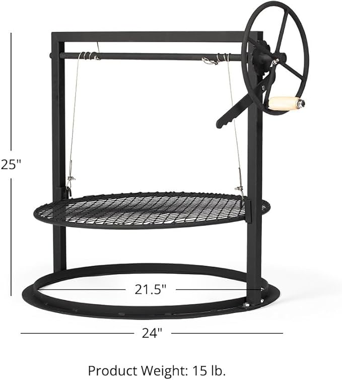 Ash & Ember Santa Maria Style Adjustable Cooking Grate Attachment, Fits 24" Kettle-Style Grills, Open Flame Campfire Cooking Grate, Outdoor Grill Cooking Accessories