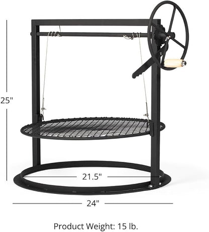 Ash & Ember Santa Maria Style Adjustable Cooking Grate Attachment, Fits 24" Kettle-Style Grills, Open Flame Campfire Cooking Grate, Outdoor Grill Cooking Accessories