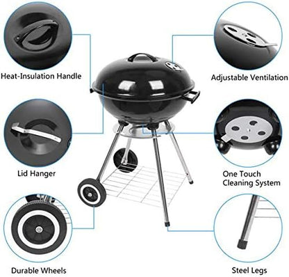 HopeHope 18 Inch Outdoor Cooking BBQ Charcoal Grill, Portable Charcoal Stove Furnace Enamel (Cover Furnace Body) BBQ Barbecue Grill with Wheel for Backyard Party Picnic