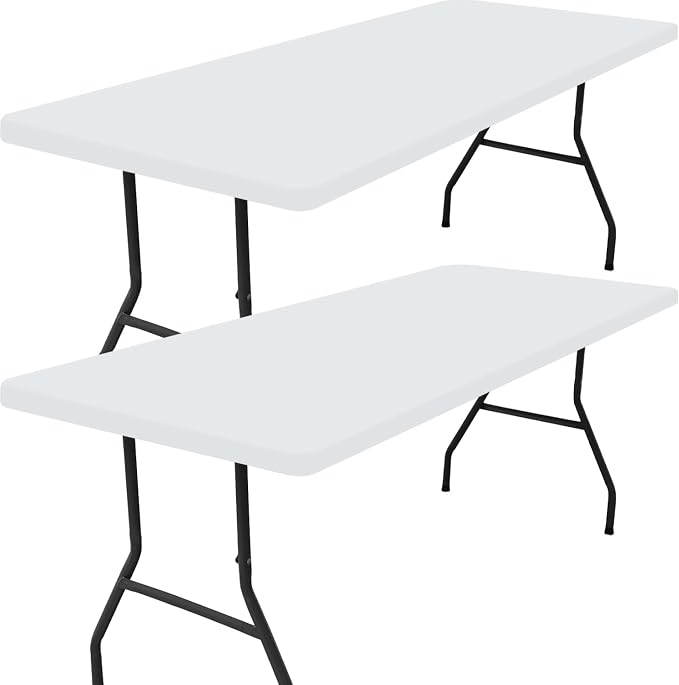 Smiry 2 Pack Rectangle Tablecloth, Elastic Fitted Flannel Backed Vinyl Tablecloths for 4ft Folding Tables, Waterproof Wipeable Table Covers for Outdoor, Indoor, Picnic and Camping (White, 24"x48")