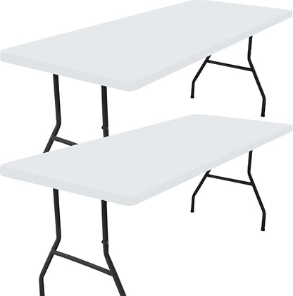 Smiry 2 Pack Rectangle Tablecloth, Elastic Fitted Flannel Backed Vinyl Tablecloths for 6ft Folding Tables, Waterproof Wipeable Table Covers for Outdoor, Indoor, Camping and Picnic (White, 30"x72")