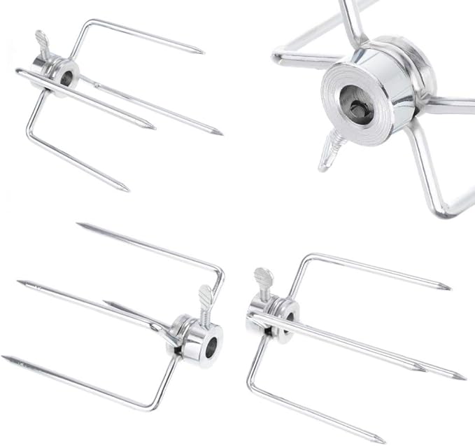 4 Pack Stainless Steel 304 Universal Grill Rotisserie Meat Forks Set - Fits 1/2-Inch and 3/8-Inch Hexagon & 3/8-Inch and 5/16-Inch Square & 1/2-Inch Round Spit Rods