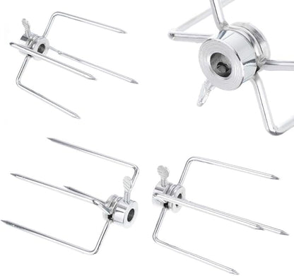 4 Pack Stainless Steel 304 Universal Grill Rotisserie Meat Forks Set - Fits 1/2-Inch and 3/8-Inch Hexagon & 3/8-Inch and 5/16-Inch Square & 1/2-Inch Round Spit Rods