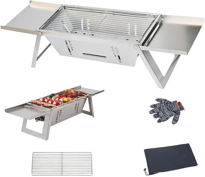 Portable Charcoal BBQ Grill, Foldable Compact Camping Barbecue with Space-Saving Design, Small Grill for 1-3 People for Garden Beach Picnic Tabletop Use