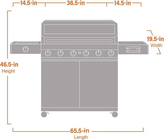 Monument Grills Denali Series, 6+1 Convertible Natural Gas Smart bbq Grill, 6 Burners & 1 Side Burner Stainless Steel Denali 605 with Smart Technology, Knob Controls (Without Conversion Kit)