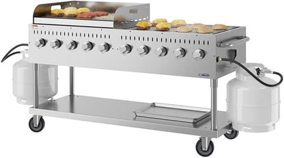 Pemberly Row 72" Outdoor Propane Gas Grill with 10 Burners and 36" Griddle – Commercial Stainless Steel BBQ Grill