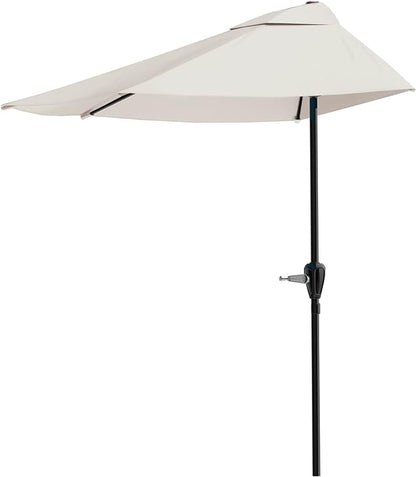 Half Umbrella Outdoor Patio Shade - 9 ft Patio Umbrella with Easy Crank - Small Canopy for Balcony, Table, or Deck by Pure Garden (Champagne)