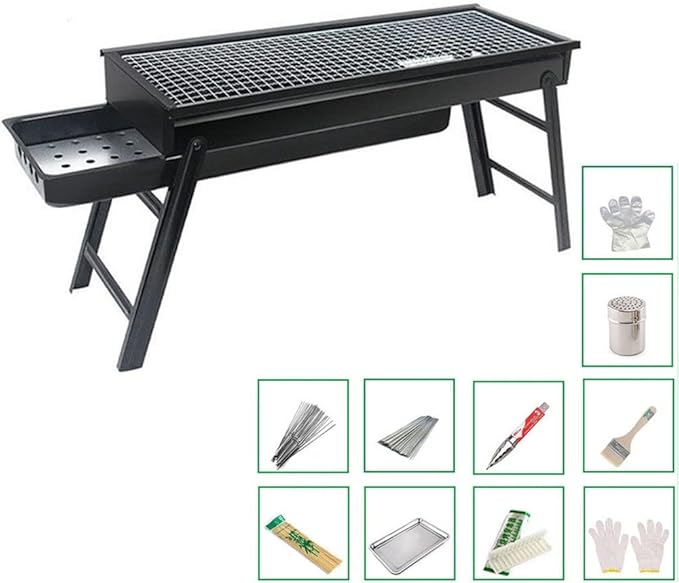 Portable BBQ Grill Folding Charcoal Barbecues Grill Stainless Steel BBQ Camping Grill for Outdoor Barbecue Lovers Picnics Park Beach Party for 3-5 People 60 x 22 x 33 cm (Size : D)