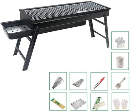 Portable BBQ Grill Folding Charcoal Barbecues Grill Stainless Steel BBQ Camping Grill for Outdoor Barbecue Lovers Picnics Park Beach Party for 3-5 People 60 x 22 x 33 cm (Size : D)