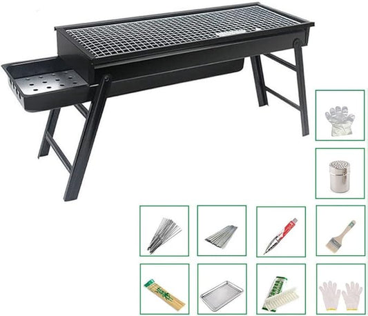Portable BBQ Grill Folding Charcoal Barbecues Grill Stainless Steel BBQ Camping Grill for Outdoor Barbecue Lovers Picnics Park Beach Party for 3-5 People 60 x 22 x 33 cm (Size : D)