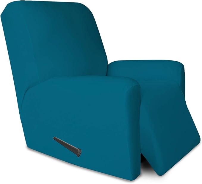 PureFit Stretc Recliner Chair Covers Fleece Soft Couch Covers for Sofa | Peacock Blue 4-Pieces Recliner Slipcover Pocket Couch Protector, Fleece Sofa Cover Washable with Non Slip Elastic Bottom