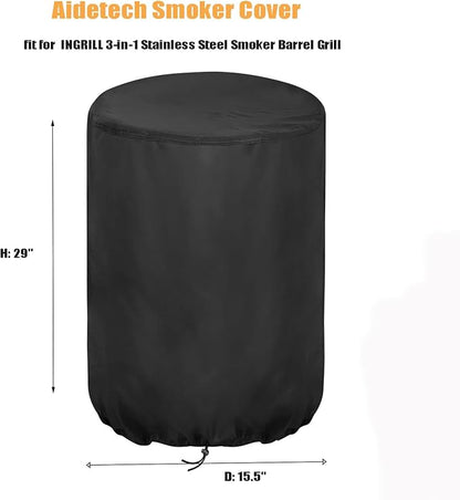 Smoker Cover Fit for INGRILL 3-in-1 Stainless Steel Smoker | Barrel Grill Cover, Waterproof Portable Charcoal BBQ Covers for Camping, Backyard & Home BBQ- 15.4" D x 29" W