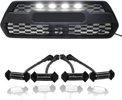 LED White Grille Light for TACOMA TRD 2016 2017 2018, Smoked Lens Housing Center Grill Running Light, 4PCS Bulbs with Waterproof Connector Cables Kit